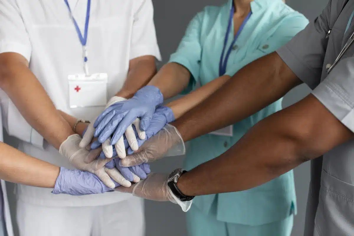 close up team health workers